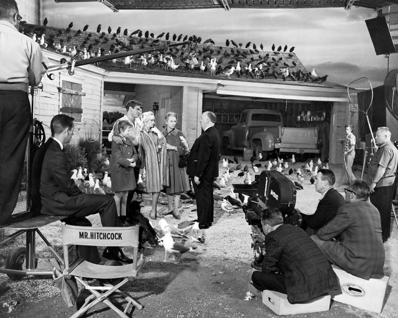 Alfred Hitchcok rodando Los pájaros